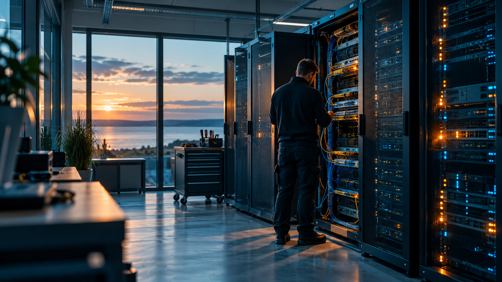 Techniker in einer modernen IT-Infrastruktur